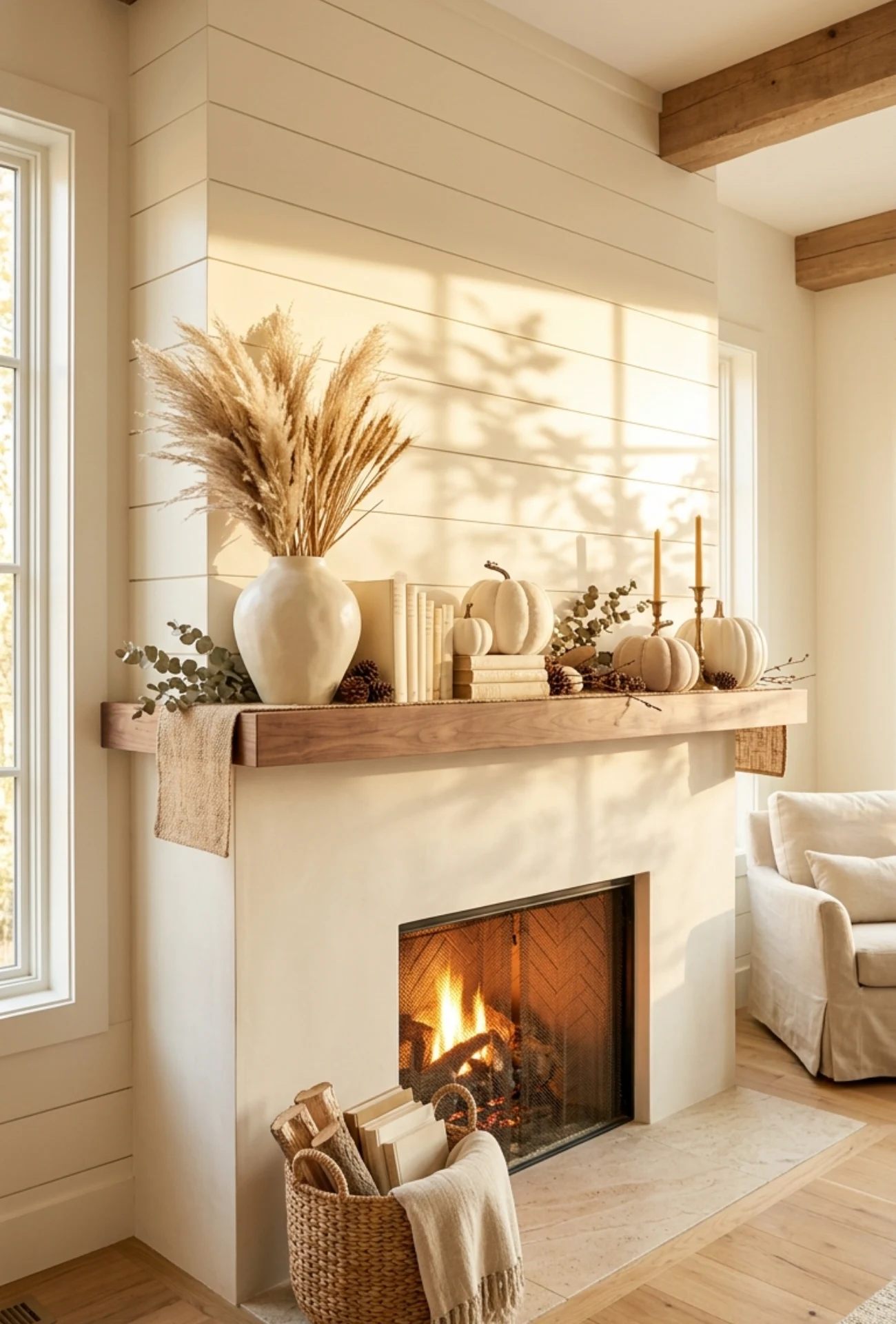 Neutral Autumn Mantel Styling Ideas