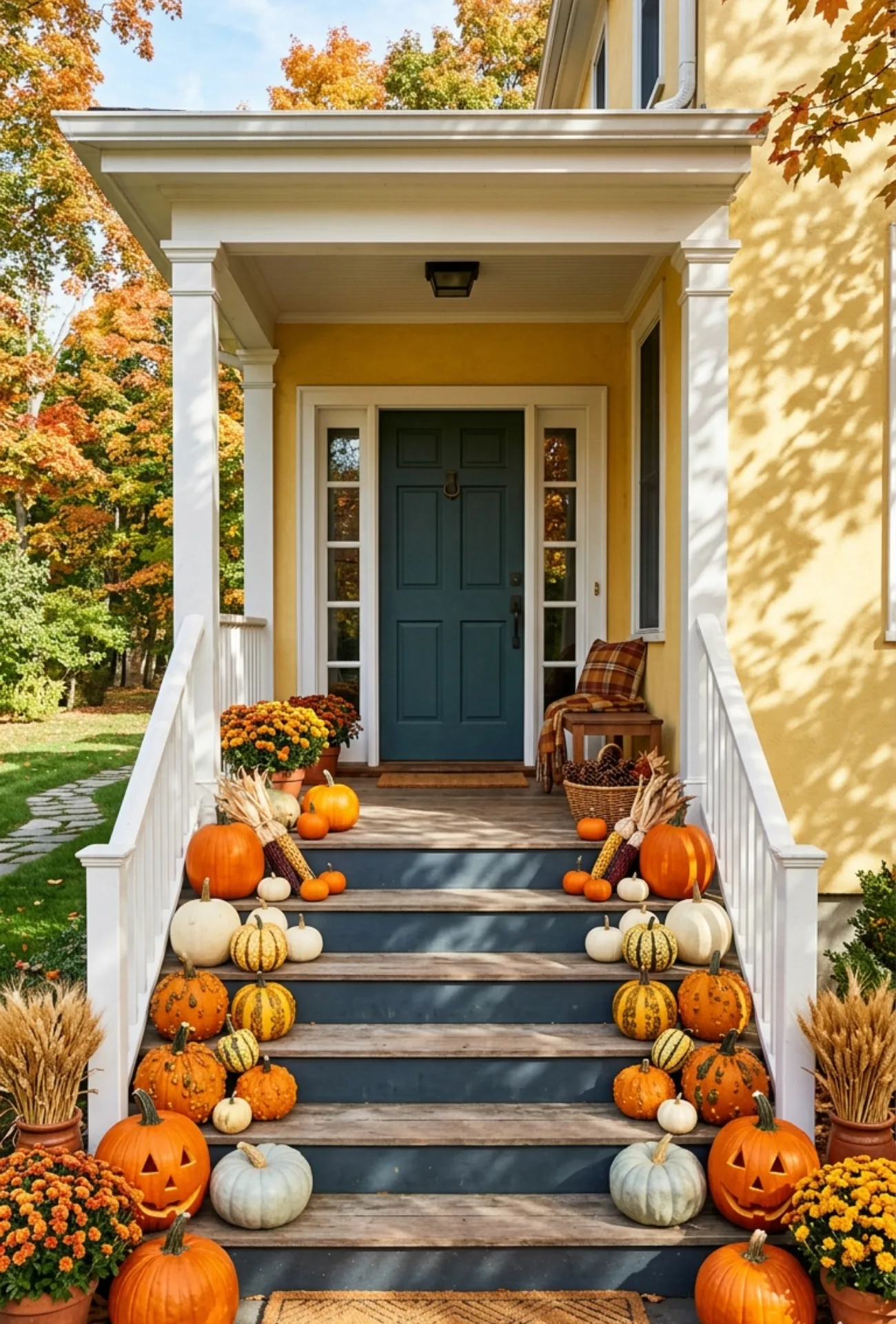 Porch Steps with Mixed Gourds