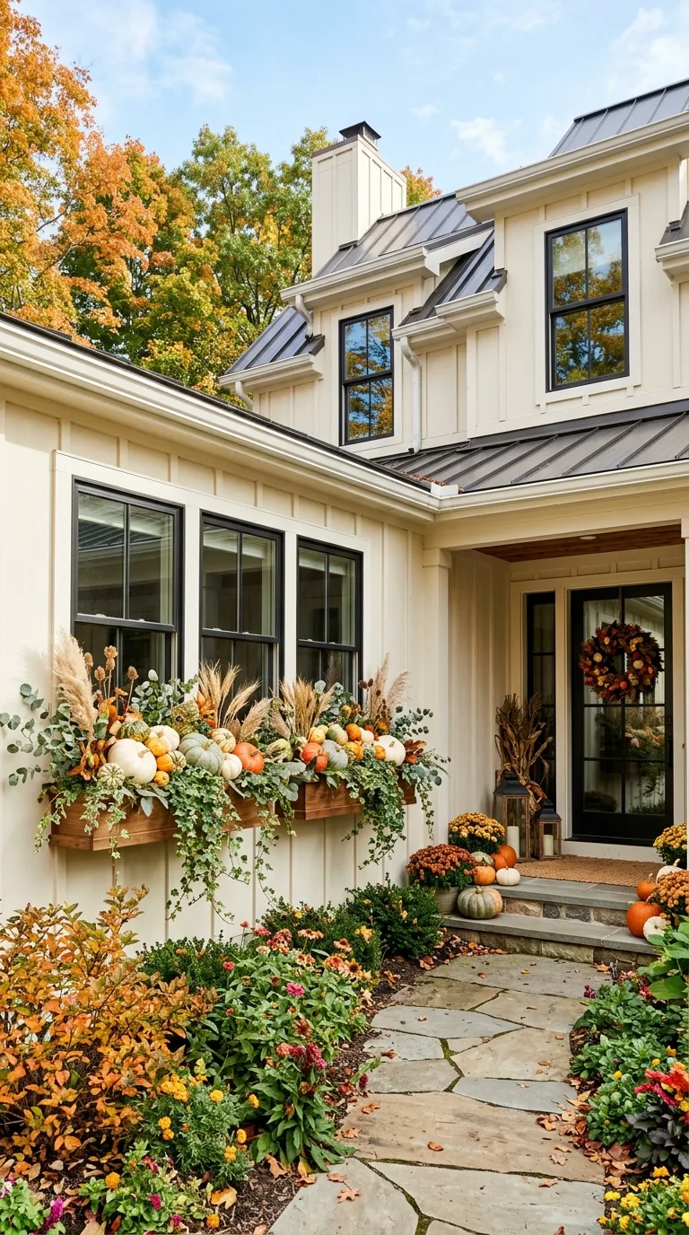 Pumpkin Filled Window Boxes