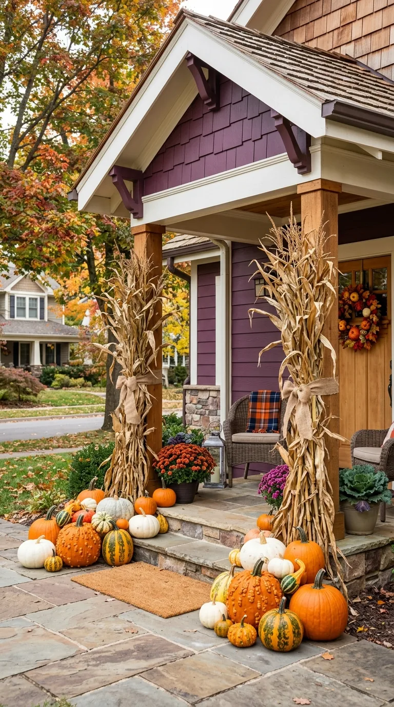 Pumpkin and Cornstalk Entryway