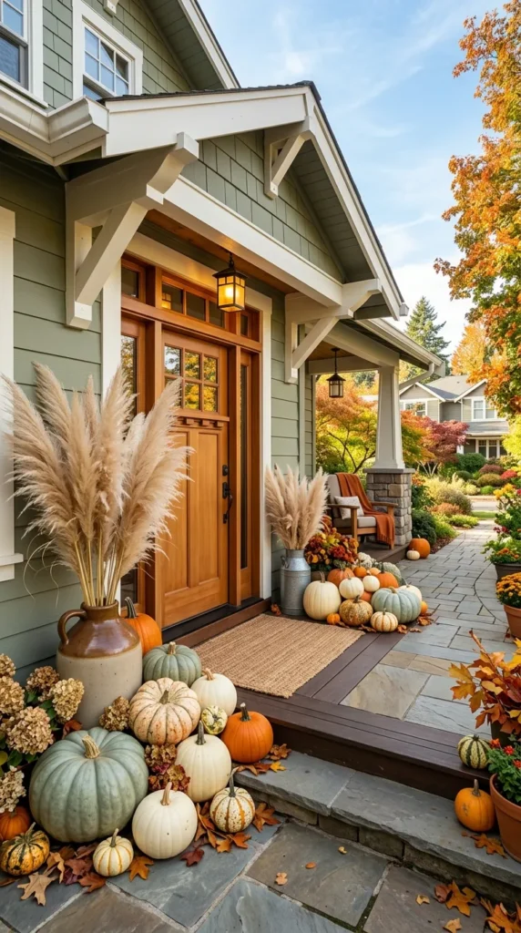 Pumpkins with Pampas Grass