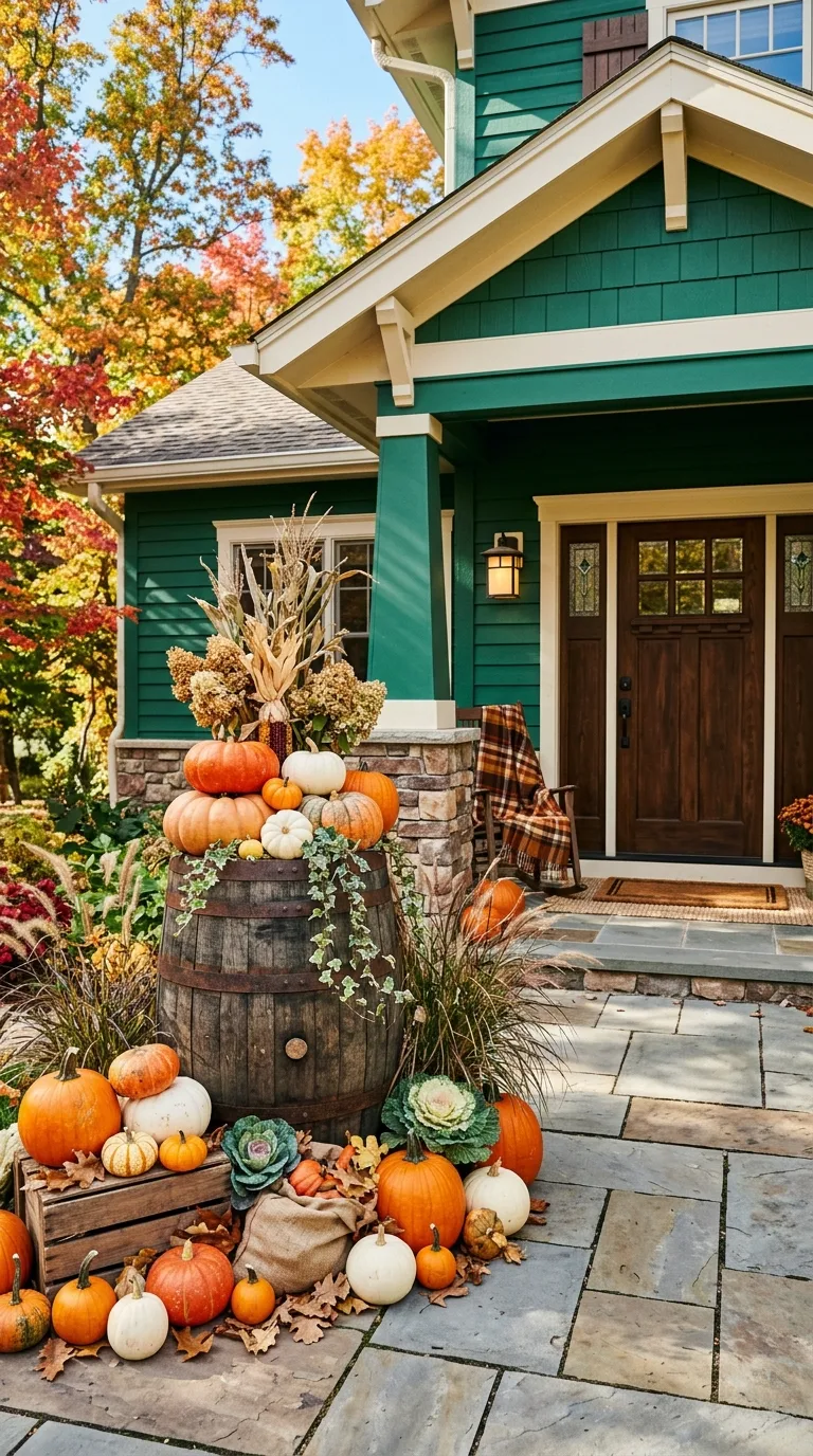 Rustic Barrel Pumpkin Display