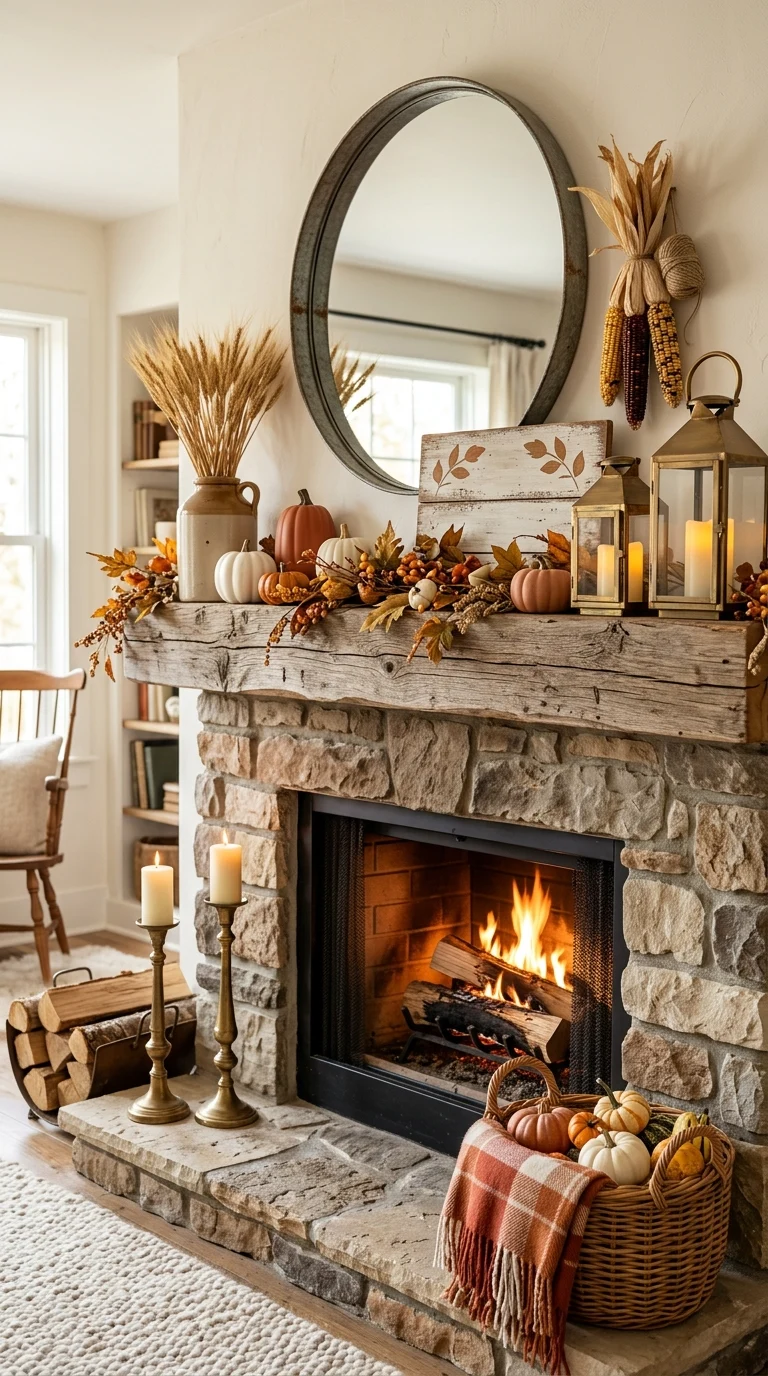 Rustic Farmhouse Fall Mantel Decor