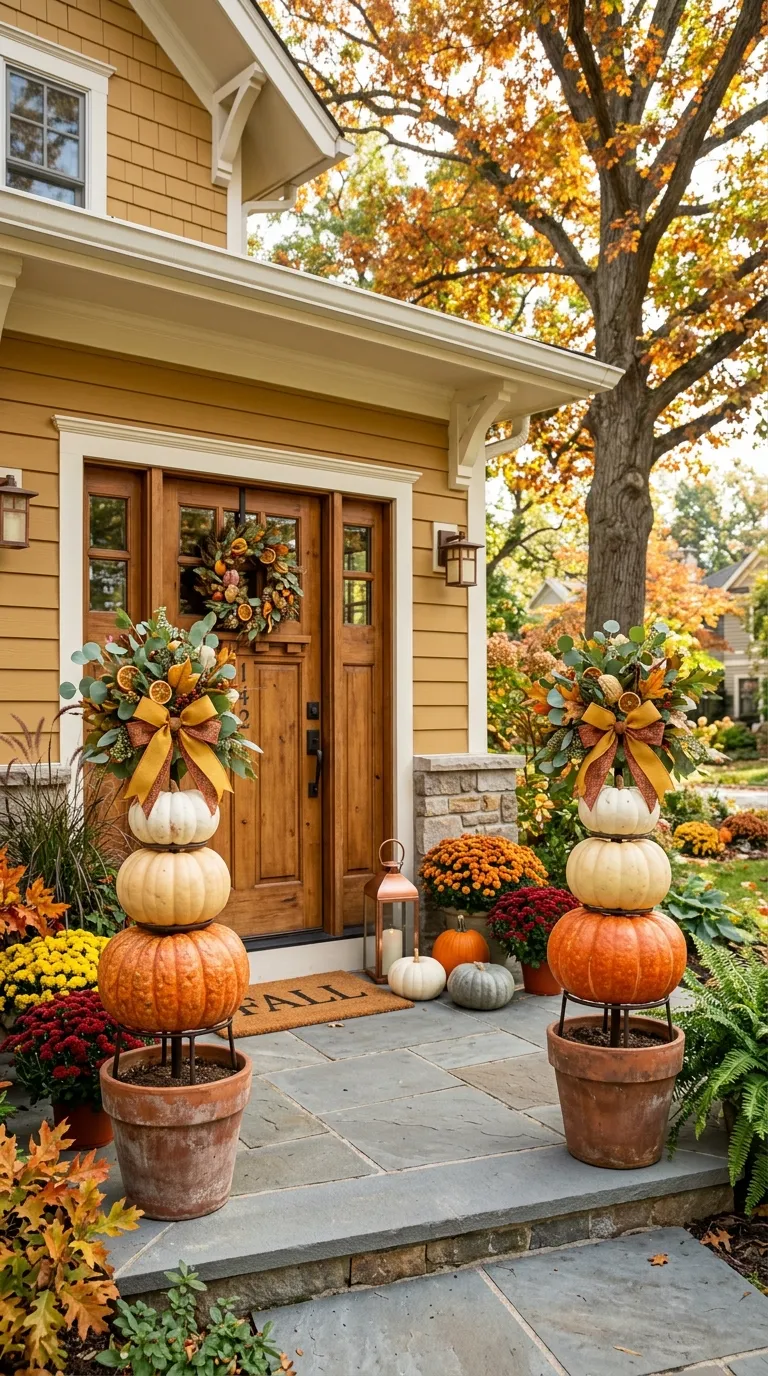 Stacked Pumpkin Topiary for the Entryway