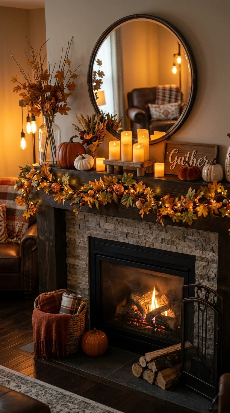Warm Lighting Fall Mantel Ideas