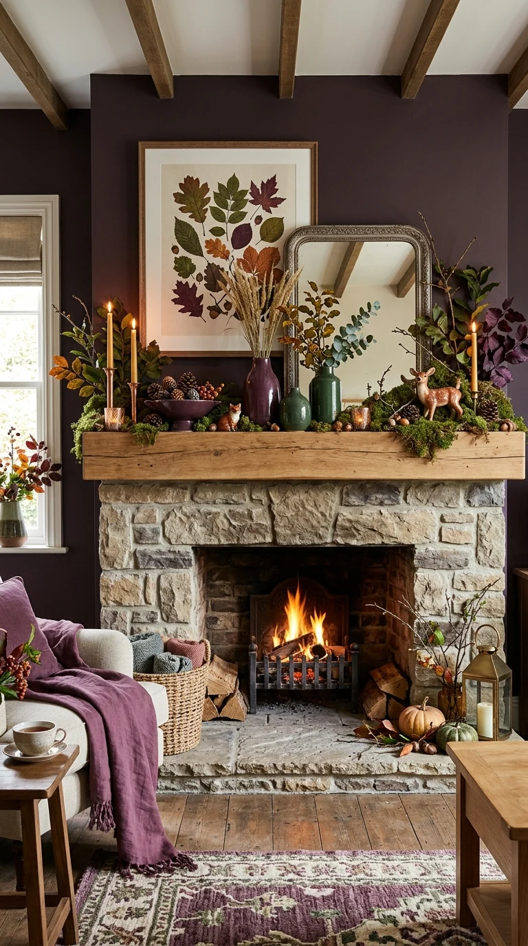 Woodland-Inspired Fall Mantel Decor