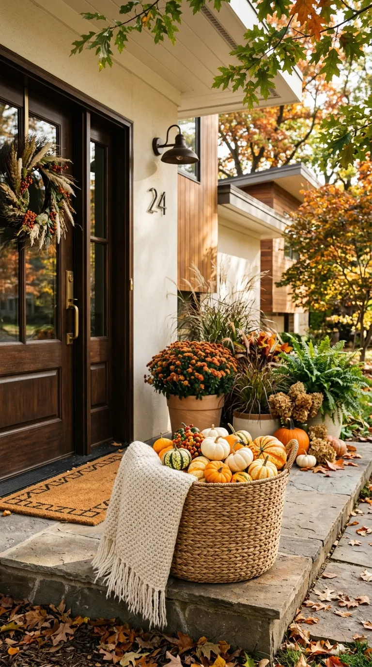 Woven Basket Pumpkin Display